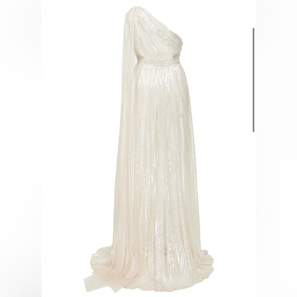 NWT Elie Saab Women's Sequined Tulle One-shoulder Gown In White Ivory FR 38 US 6 - Picture 3 of 14